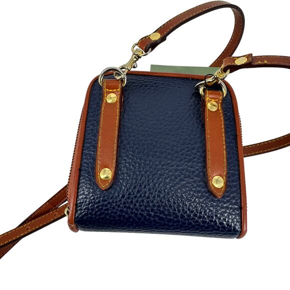 Dooney & Bourke Navy All Leather Compact Zip Wallet Crossbody - Picture 3 of 3